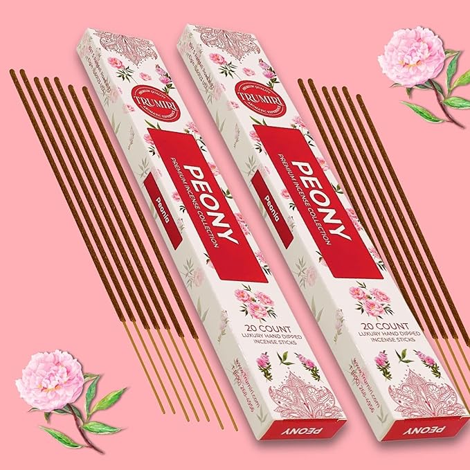 Peony Incense Sticks - Total 120 Insence-Sticks - 6 Packs of 20 Insense - Inciensos - Inscents - Natural Non Toxic Ingredients - Incents - Incence - Inscense - Insents TRUMIRI