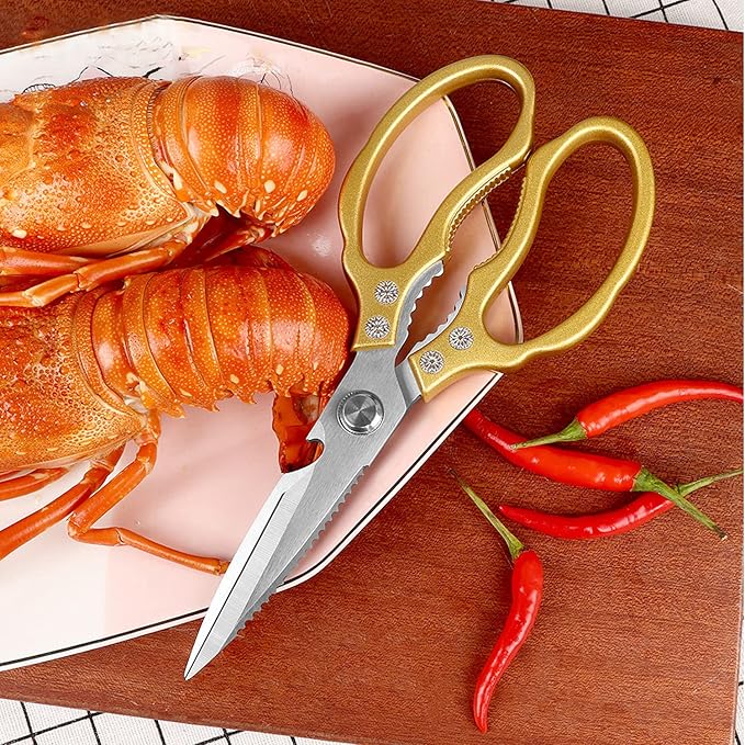 AWinjoy Kitchen Scissors, Heavy Duty Sharp Shears Dishwasher Safe, Kitchen Accessories Cooking Shears for Meat Chicken Fish Poultry Herb Bread (gold) - Bloomnest