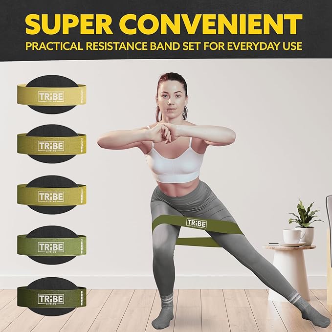 Tribe Lifting Fabric Resistance Bands for Glutes & Legs | 5 Fabric Workout Bands Set | Thick Booty Bands for Squats, Lunges, Hip Training, Physical Therapy & Home Workouts - Bloomnest