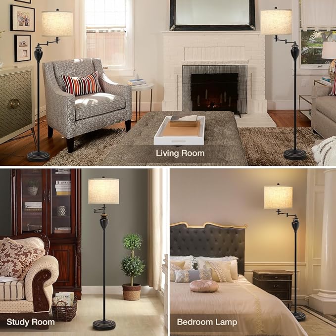 Floor Lamp for Living Room, 3 Color Temperature 350° Adjustable Swing Arm Floor Lamp Vintage Standing Lamp Traditional Farmhouse Tall Floor Lamps for Bedroom Office Home Nursery Study Room Hotel - Bloomnest