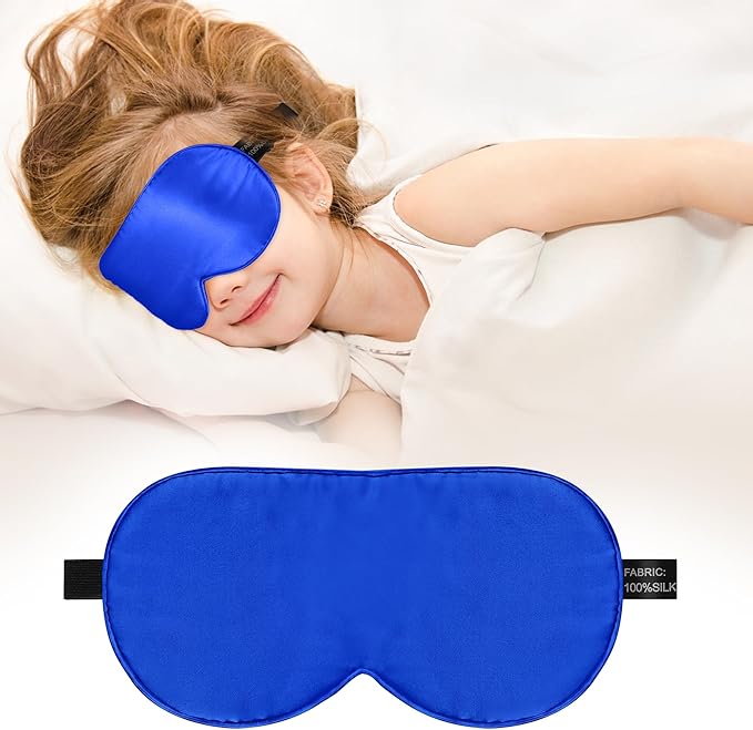 Kids Sleep Mask Eye Cover, 100% Real Natural Pure Silk Eye Mask with Adjustable Strap, Blindfold Kids Eye Mask for Sleeping, Eye Shade for Boys Girls and Adult, Pressure-Free Comfort (Royal Blue) - Bloomnest