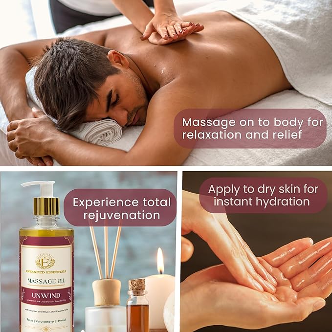 Luxurious Massage Oil with Rosehip,Apricot & Vitamin E by Enhanced Essentials|Scented with Pure Essential Oils only|Silky, Fast-Absorbing,Relaxing Formula|Non-Greasy & Nourishing|500ml (16.9 fl oz) - Bloomnest