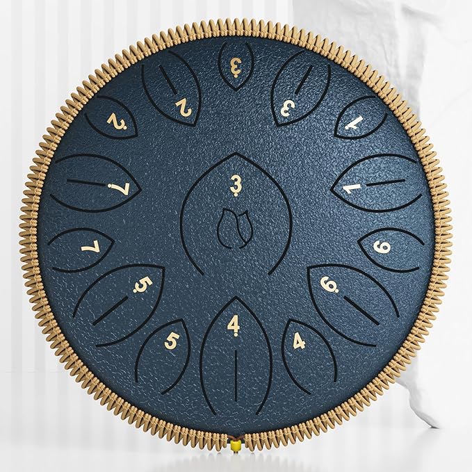Steel Tongue Drum 12 Inch 15 Notes, Steel Drums Instruments for Kids Adults, Hand Pan Drum with Music Book, Drum Mallets and Carry Bag, Handpan C Major, Navy Blue - Bloomnest