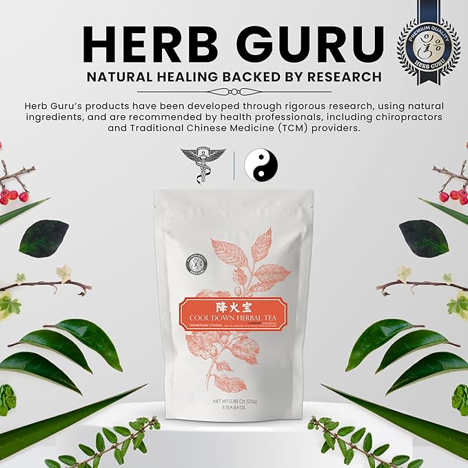 Herb Guru Cool Down Herbal Tea Bags – Herbal Heat Relief, Supports Inflammatory Response & Mood Balance with Isatis, Chrysanthemum, Honeysuckle & Licorice Root – Caffeine Free Tea, 0.88 Ounces - Bloomnest