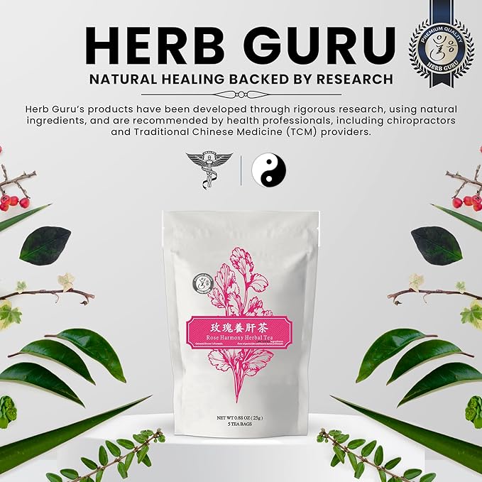 Rose Harmony Herbal Blend, Natural Herbal Tea With Rose, Mandarin Peel, Chrysanthemum, and Licorice Root, Calming Floral Infusion and Relaxing Beverage, Includes 5 Natural Tea Bags for Mindful Sipping