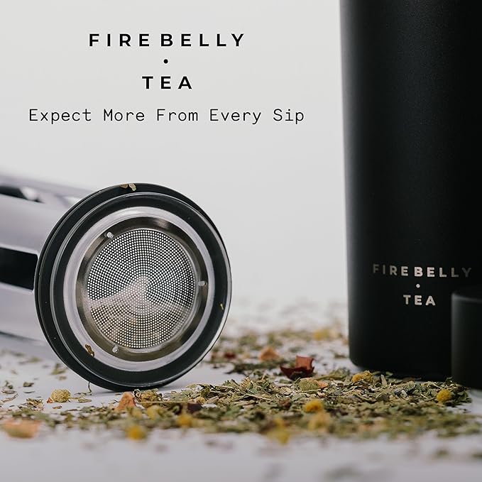 Firebelly Tea, Travel Tea Infuser Mug with Strainer, Insulated Tumbler for Loose Leaf Tea or Coffee, Leakproof Bottle for Hot or Iced Drinks, Stainless Steel Thermos with Lid, Salmon