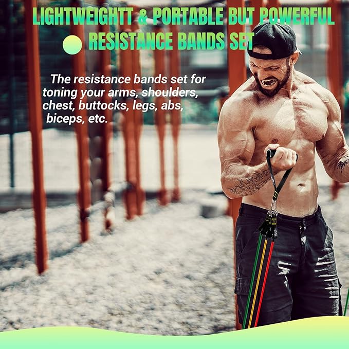 Resistance Bands Set with Yellow Handles, Exercise/Workout/Fitness Bands with Door Anchor, Legs Ankle Straps for Resistance Training,Physical Therapy,Home Gym Workout - Bloomnest