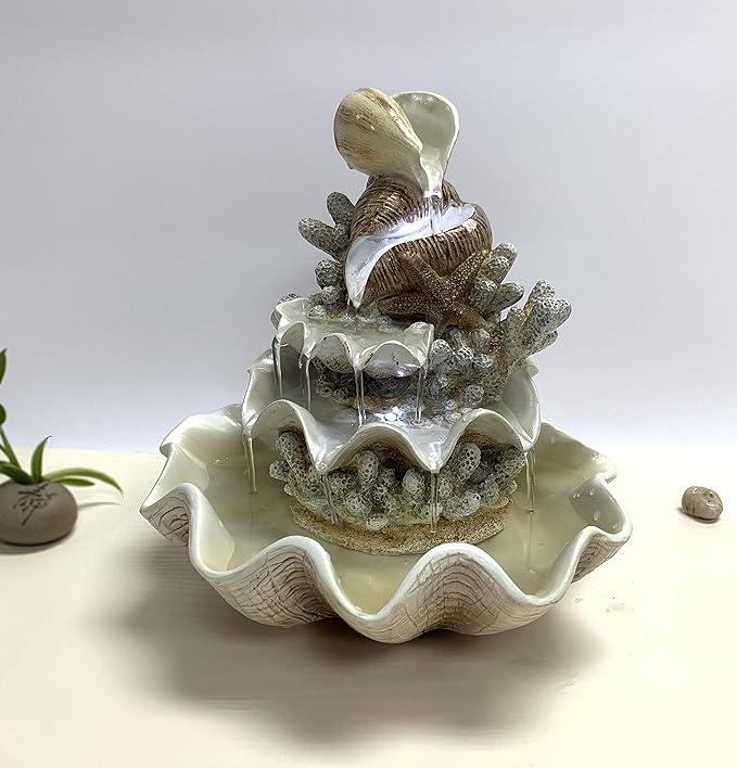 10.5" H Coral Reef Shell Fountain Indoor Fountain with LED Lights and Adjustable Motor Pump (Power Cord Attached) (Resin) - Bloomnest