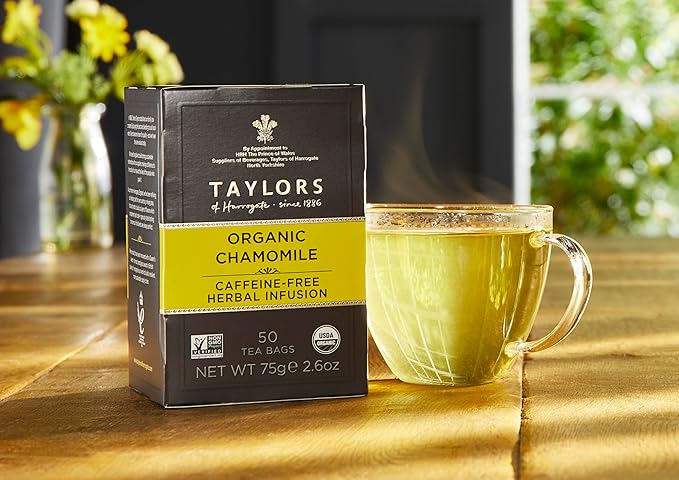 Taylors of Harrogate Organic Chamomile, Herbal Tea, Pillow Tea Bags, 50 Count (Pack of 6), Mellow, Silky & Soft, Caffeine-Free, Enjoy Hot or Iced, 300 Teabags Total - Bloomnest