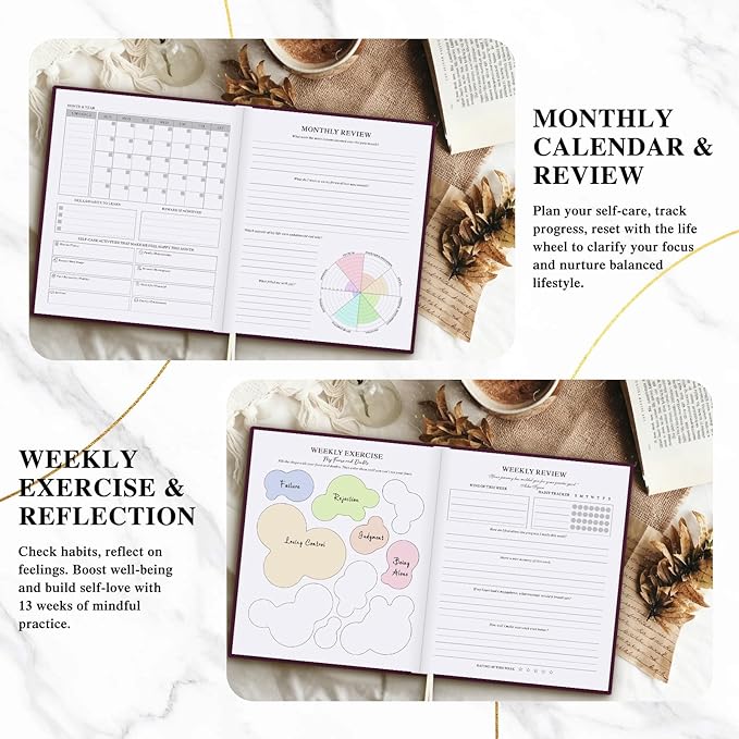 Lanpn Self Care Journal for Women, Self Love Guided Journals with Prompts, Daily Reflection Wellness & Gratitude Planner, 5 Minute Mental Health Notebook, Mindfulness Mood Log, 240 Pages, Purple Lanpn