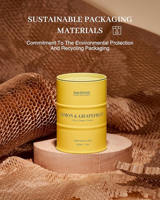 M&SENSE Lemon Candle,Summer Grapefruit Scented, Lemon Soy Candles 11.3oz 70 Hour Slow Burning, Limoncello Highly Scented Citrus Candles for Bathroom, Fresh Smelling Candle - Bloomnest