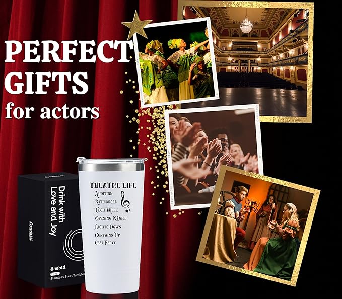 Onebttl Theater Gifts, Broadway Gifts for Musicians, Actors and Music Teacher on World Theatre Day, Birthday and Chistmas, 20 oz Insulated Stainless Steel Tumbler -THEATRE LIFE - Bloomnest