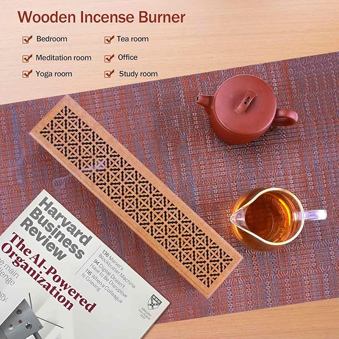 Wooden Incense Burner with Storage Drawer and Magnetic Switch,Insence-Stick Holder Ash Catcher for Meditation/Yoga Room/Bedroom/studyroom/Office