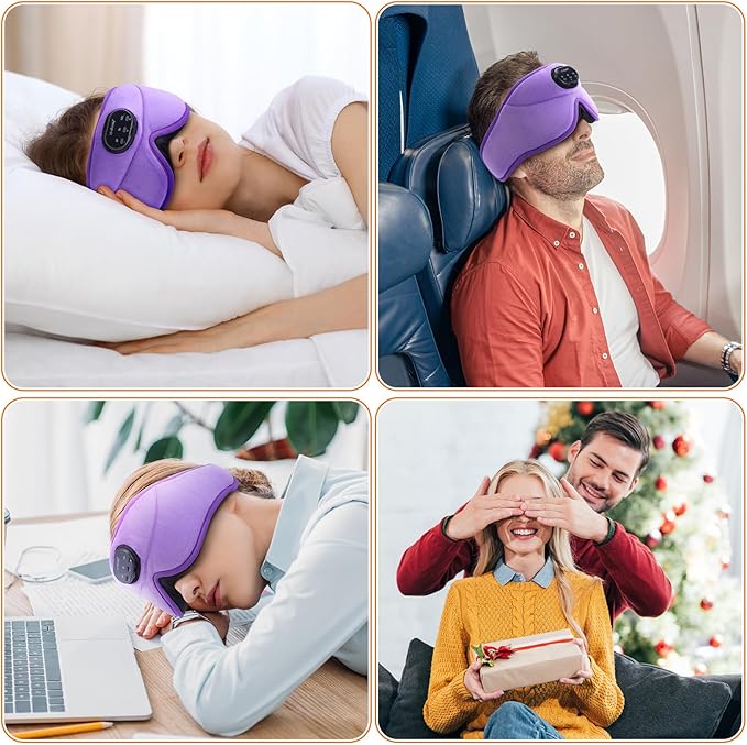 LC-dolida White Noise Sleep Mask, 3D Sleep Headphones with 16 Soothing Sounds, Bluetooth 5.4 Sleep Eye Mask with Timer, Total Blackout Sleeping Headphones for Side Sleeper(Purple) - Bloomnest