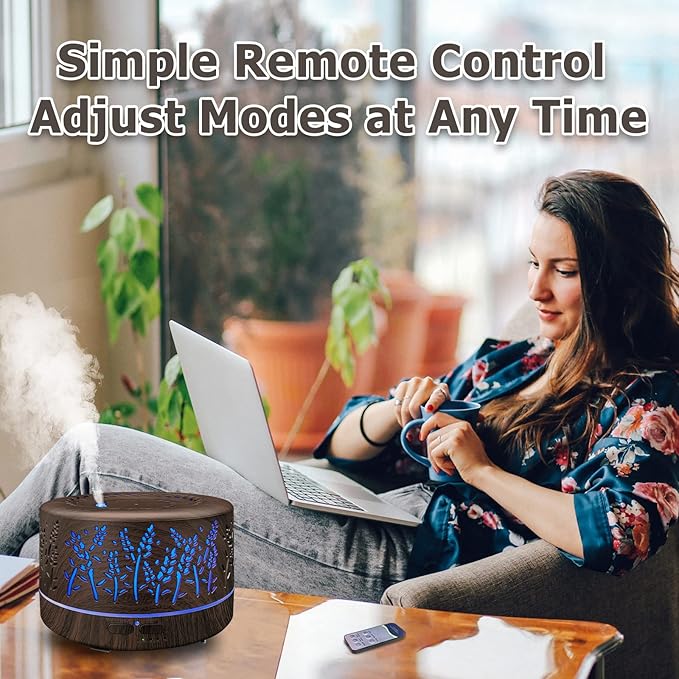 Diffusers for Essential Oils Large Room 600ml,Essential Oil Diffusers for Home with R/C,Cool Mist Humidifier,7 Colors Lights & 3 Mist Mode Waterless Auto Off for Office - Bloomnest