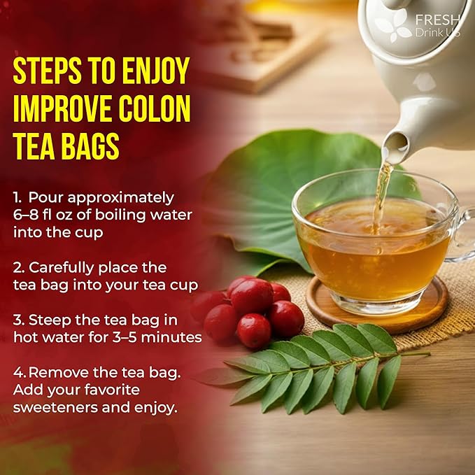 FreshDrinkUS, Premium Improve Colon Tea | 135 Tea Bags | Herbal Tea Blend with Senna Leaves, Lotus Leaves, Hawthorn Berry, Ginger & More β Caffeine Free Botanical Tea β Natural Daily Herbal Infusion - Bloomnest