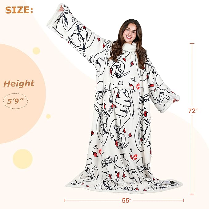 Tirrinia Sherpa Wearable Blanket With Sleeves, Full Body Throw Reading Wrap TV Blankets - Bloomnest