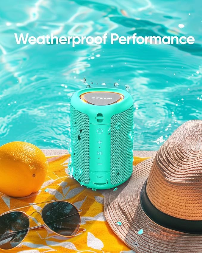 Portable Bluetooth Speaker with Lights, Stocking Stuffers, Powerful Crystal Clear Sound, IPX5 Waterproof, All Day Playtime, BT 5.3, TWS Paring, Small Wireless Speaker for Outdoor, White Elephant Gifts - Bloomnest