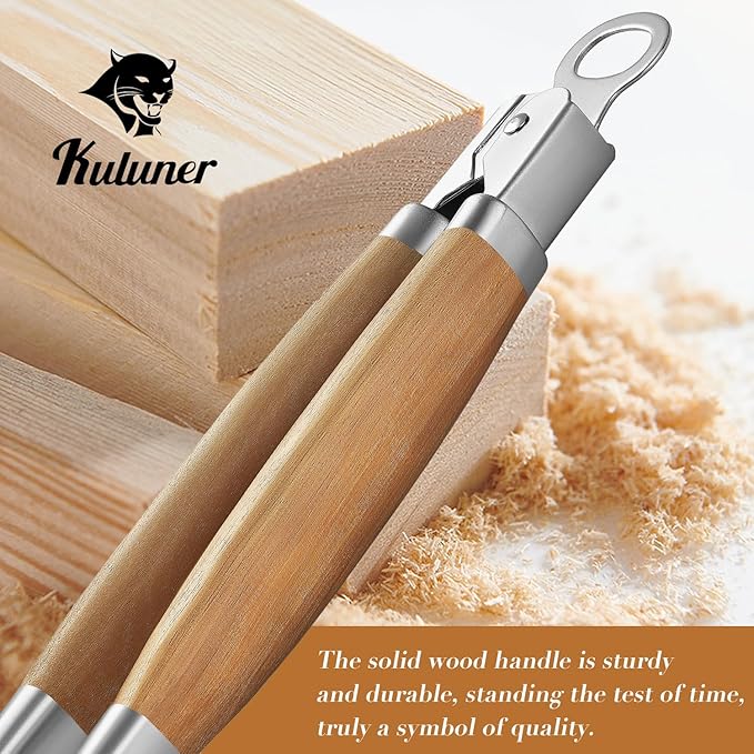 KULUNER Stainless Steel Barbecue Tongs with Solid Wood Handle, Kitchen Metal Locking Design, Extra Long 17.5 Inches 700 Degrees, Suitable for Food Cooking, Salad and Outdoor Grilling(Acacia) - Bloomnest