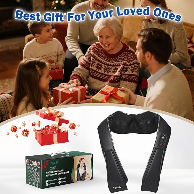 Joyset Neck Massager for Pain Relief Deep Tissue with Heat,Shiatsu Neck and Back Massager 4D Deep Kneading Massage for Shoulder,Gifts for Women Men Mom Dad Friend - Bloomnest