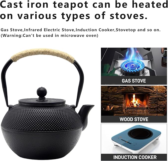 YJX 25.4oz Magnetic Glass Teapot Set with 40.6oz Cast Iron Tea Kettle for Stovetop, Small Enchanted Brewing Tea Pot, Witchcraft Magic Borosilicate Tea Set with Strainer for Loose Leaf - Bloomnest