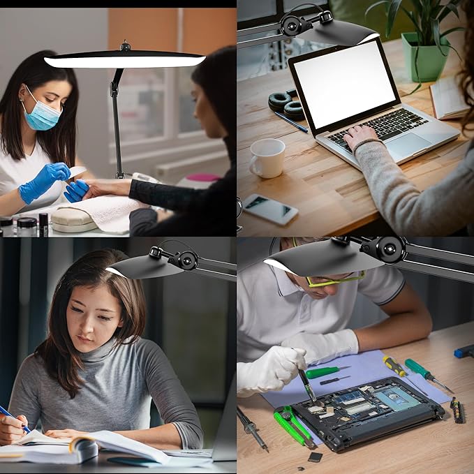 3000 Lumens Adjustable LED Desk Lamp & Task Lamp - Bright, Dimmable Lighting for Office, Crafts, Nails &Salon Hobbies with Clamp (CCT, Black) - Bloomnest