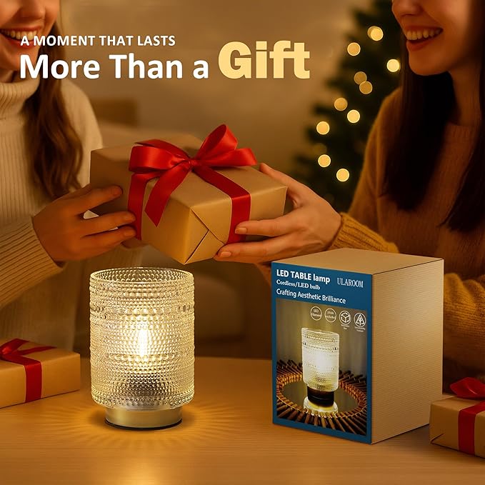 Shelf Decorative Aesthetic Lamp with Timer for Bedside/Coffee Table/Bookshelf Decor,Small Battery Operated Cordless Lamps with Warm Moody Lighting for Dorm/Office/ Patio/Entryway/Cubicle Decor(Clear) - Bloomnest