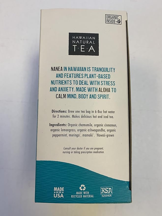 Nanea Chamomile Tea, Caffeine-Free Herbal Tea, All-Natural and Wellness Tea, Calming Hot Tea, Vegan and Keto-Friendly, 60 Tea Bags, 36 g -Hawaiian Natural Tea - Bloomnest