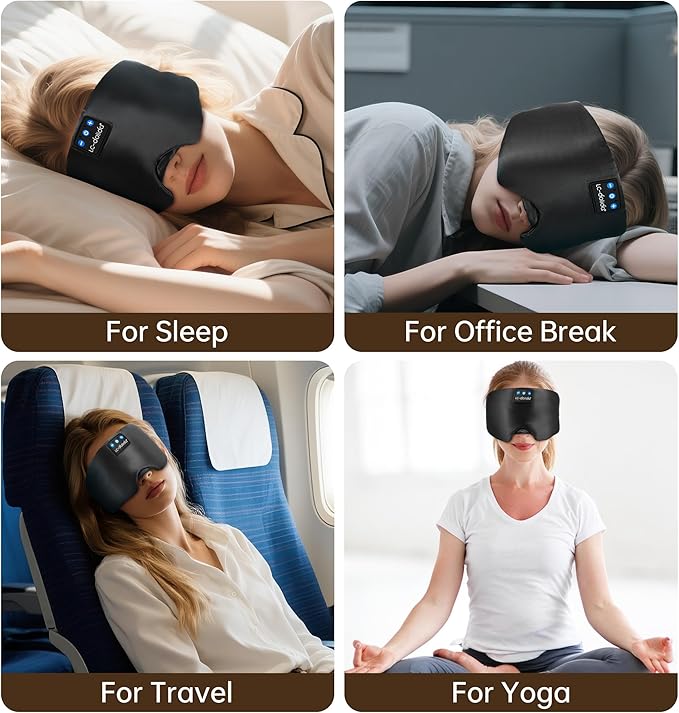 LC-dolida Luxurious Silk Soft Sleep Mask, Sleep Headphones with Bluetooth 5.4 for Side Sleeper, Total Blackout Eye Sleeping Mask for Women and Men, Ideal Gift for Restful Sleep, Travel(Black) - Bloomnest
