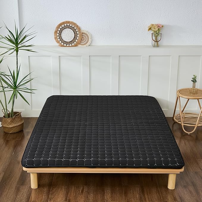 Japanese Floor Mattress Full, Anti-Slip Japanese Futon Foldable Tatami Mat for Guests, Black - Bloomnest
