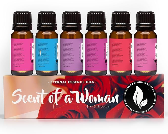 Eternal Essence Oils Scent of a Woman Set of 6 Premium Fragrance Oils - Includes Guava Colada, Twilight Woods, Bali Mango, Passion Fruit & Guava, Juniper Breeze, and Love Spell Scented Oils - 10ML - Bloomnest