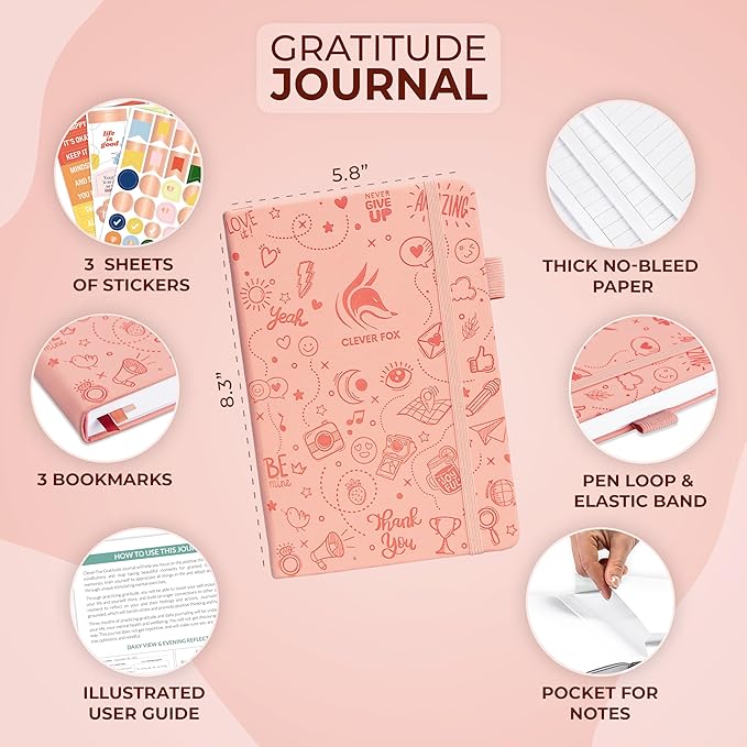Clever Fox Gratitude Journal β Happiness, Positivity & Affirmation Daily Journal β Inspirational Daily Notebook β 3 Months, A5 (Light Pink) - Bloomnest