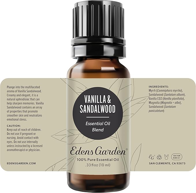 Edens Garden Vanilla Sandalwood Essential Oil Blend- 100% Pure Premium Grade, Undiluted, Natural, Therapeutic, Aromatherapy, The Best for Diffusing, Skin, Candle, Laundry 10 ml (.33 fl oz) EdensGarden