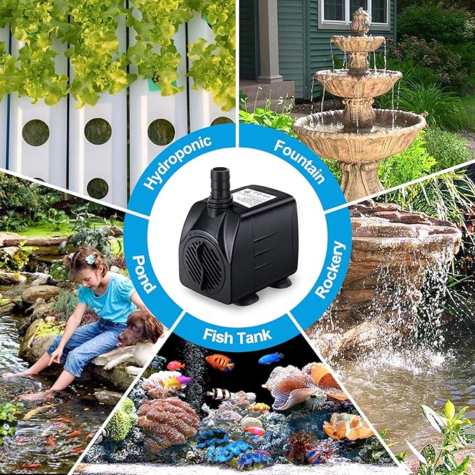 Fountain Pump, 2 Packs 160GPH(10W 600L/H) Submersible Water Pump, Durable Outdoor Fountain Water Pump with 7.2ft(2.2m)Power Cord, 3 Nozzles for Aquarium, Pond, Fish Tank, Water Fountain Pump - Bloomnest