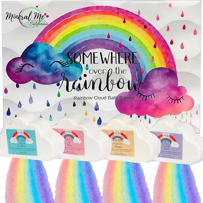 Bath Bombs for Kids - Natural and Organic Magic Rainbow Bubble Bath Bombs w/Moisturizing Shea Butter and Natural Oils, 4 Large Unicorn Cloud BathBombs for Girls, Stocking Stuffer Christmas Gift - Bloomnest