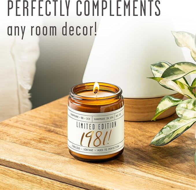 44th Birthday Gifts for Women - 'Limited Edition 1981' Soy Candle, w/Champagne on Ice I 44 Birthday Gifts for Women I 44th Gift for Her Ideas I 9oz Reusable Jar, 50Hr Burn, Made in USA - Bloomnest
