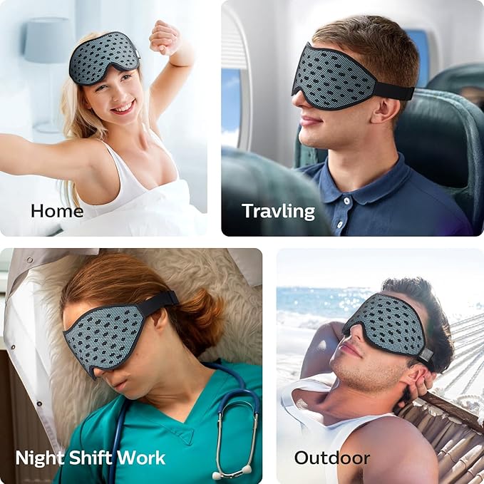 LitBear Breathable Sleep Mask, 3D Eye Mak Sleep for Side Sleepers Women Men, Light Blocking Sleeping Mask with Adjustable Strap, Soft Lightweight Eye Cover for Travel, Night Work, Nap -Ice Blue - Bloomnest
