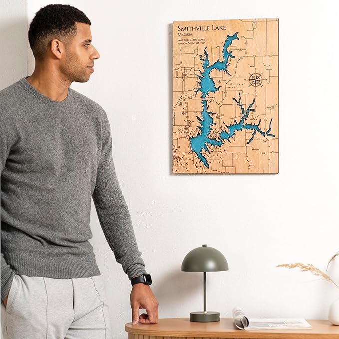 MurWoodHome Personalized Wooden Lake Map Wall Decor with Epoxy Resin, Handcrafted Lake House Decor, River or Coastline, Lake House Gifts, Housewarming Gifts for Map Lovers, Wood wall art, Nautical map wall decor - Bloomnest
