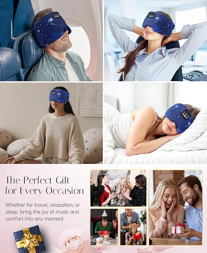 MUSICOZY Sleep Mask Headphones Bluetooth Sleep Masks with Headphones Eye Wireless Masks Bluetooth 5.4 with Adjustable Headband Total Blackout for All Night Sleep, Travel & Nap - Bloomnest