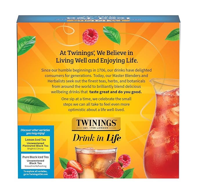 Twinings Strawberry & Raspberry Herbal Iced Tea, 72 Oversized Tea Bags, Makes 18 Pitchers or 144 Servings, Unsweetened, Naturally Caffeine-Free, 72 Count (Pack of 2) - Bloomnest