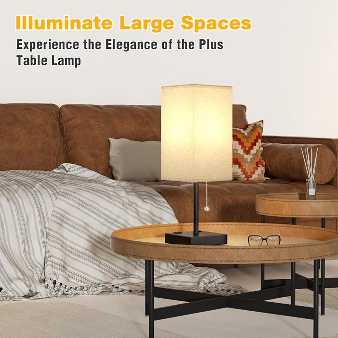 aooshine Beige Table Lamp for Bedroom - 3 Color Temperature 3000K 5000K 4000K Bedside Lamp, Pull Chain Control, USB A and C Ports, AC Outlets, Bulb Included, Medium - Bloomnest