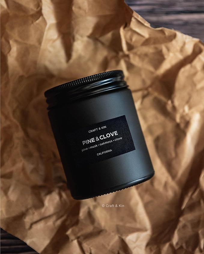 Craft & Kin Premium Pine & Clove Candle | Black Christmas Scented Candles for Home | Christmas Tree Candle | Long Lasting with 45 Hour Burn Time, 7.6oz | Soy Holiday Candles | Aromatherapy at Home - Bloomnest