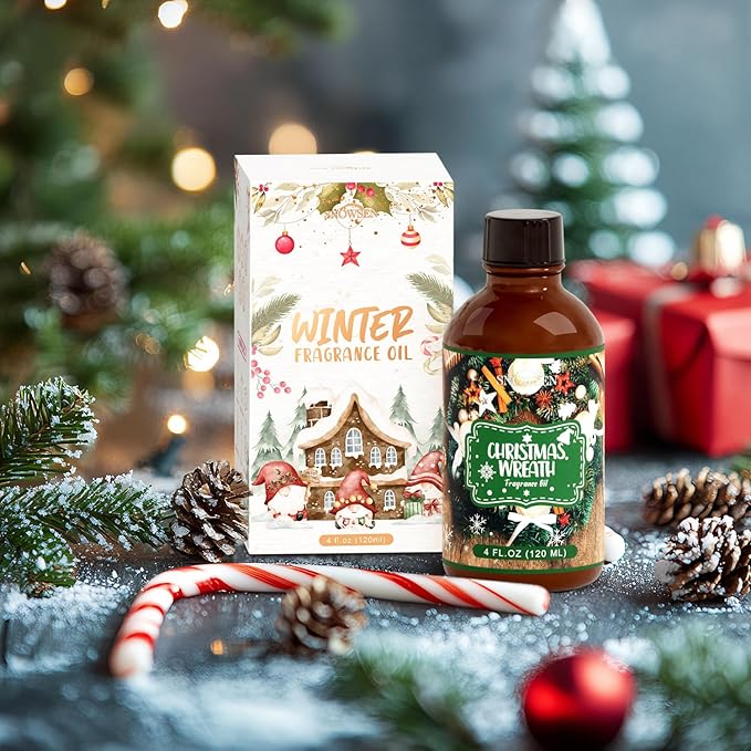 Christmas Wreath Fragrance Oil 4 Fl Oz, Undiluted Winter Essential Oil with Glass Dropper for Diffuser, Humidifier, House Cleaning,Spray,Soap Making,Candle Making,Yoga,Long Lasting Scents - Bloomnest