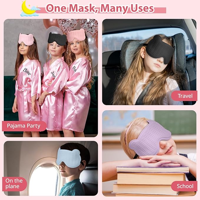 Kids Sleep Mask, 3D Sleeping Eye Mask for Kids with Adjustable Elastic Strap, Bear Shape Eye Cover with Memory Foam, Soft & Light-Blocking, Gift for Boys Girls Teens Age 5–15 (Pink) - Bloomnest