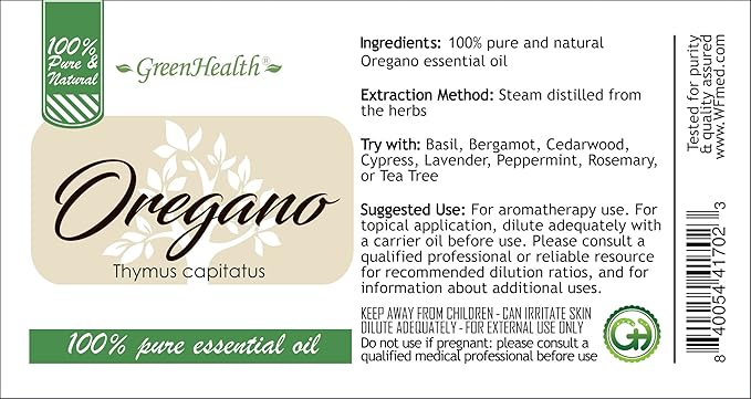GreenHealth Oregano Essential Oil - 15 ml Amber Glass Bottle with Euro Dropper - 100% Pure Essential Oil Greenals