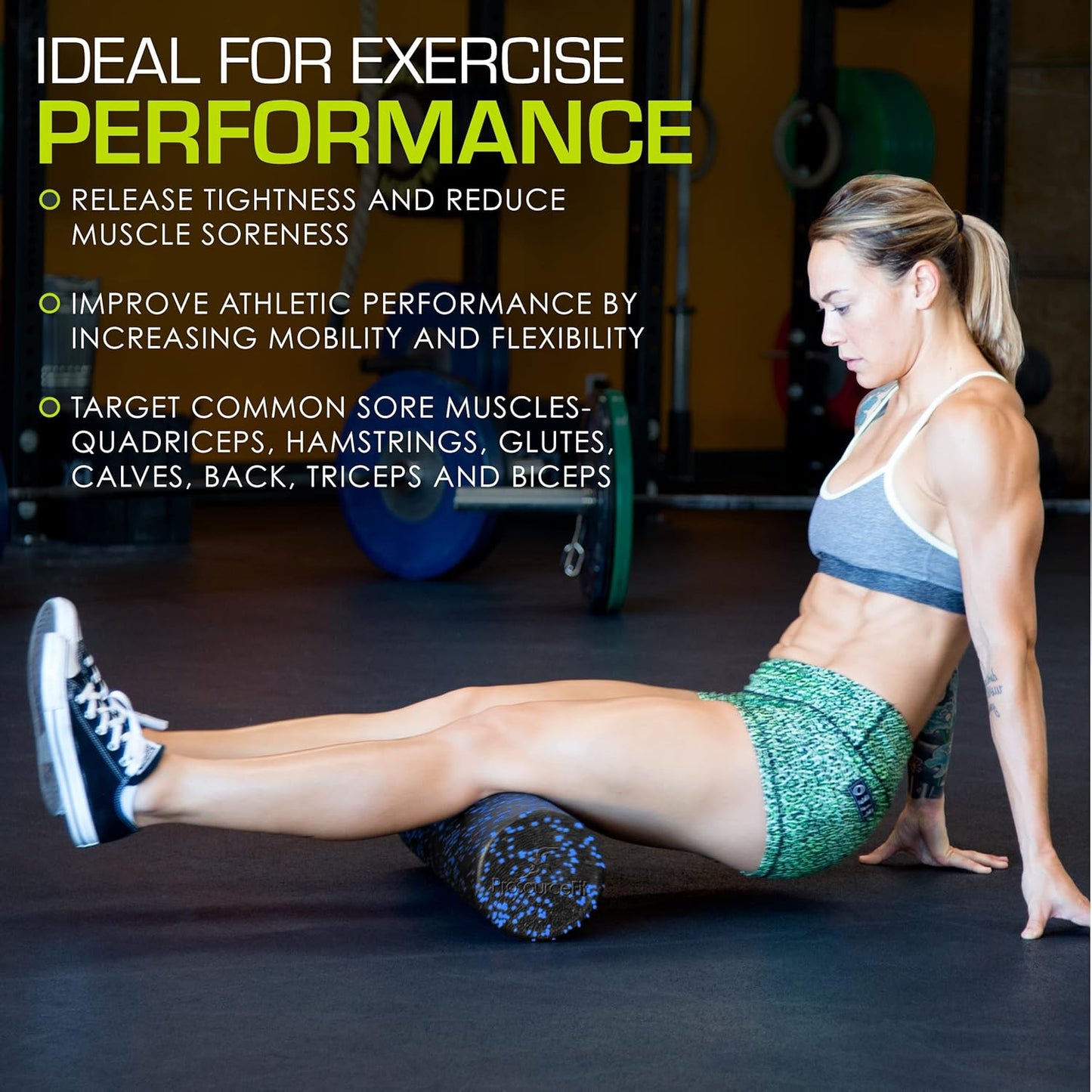 ProsourceFit High Density Foam Rollers 12 - inches Long, Firm Full Body Athletic Massage Tool for Back Stretching, Yoga, Pilates, Post Workout Muscle Recuperation, Black/Blue