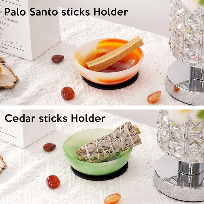 Incense Holder, Multi-Purpose Design Agate Incense Burner ash Catcher with Brass 9 Holes Incense Stick Holder for Home Decor Yoga Spa Madiation (Agate Green) - Bloomnest