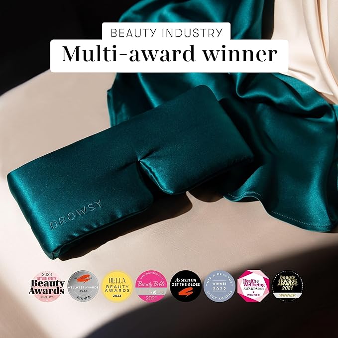 DROWSY Silk Sleep Mask - Face-Hugging, Padded Cocoon for Luxury Sleep in Total Darkness - 100% Pure Mulberry Silk (Green Sapphire) - Bloomnest