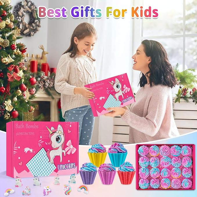 Bath Bombs for Kids with Surprise Unicorn Inside, 20 Kids Bath Bombs Gift Set, Handmade Bubble Bath Fizzes Bomb for Chrildren Birthday Christmas and Party Favor Christmas Gifts Set for Girls - Bloomnest