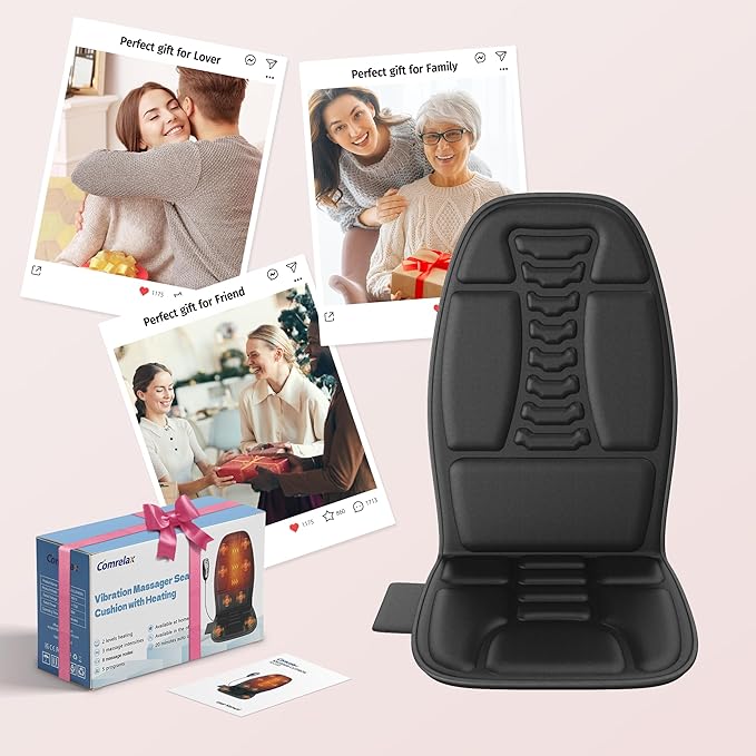 Back Massager with Heat, Massage Chair Pad with 5 Modes & 2 Heat Levels for Back & Thighs, Back Massage Pad for Office & Home Chairs, Gifts for Dad & Mom - Bloomnest